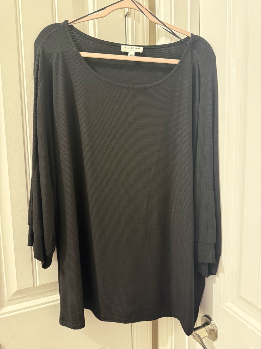 Rio & Rian Black Ribbed Dolman Sleeve Top Plus Size 3X Relaxed Fit